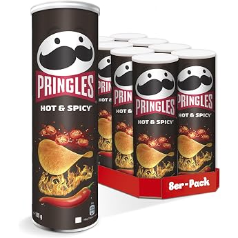 Pringles Hot & Spicy 8 x 165 g   der unwiderstehliche Snack-Klassiker in der praktischen Dose   extra scharfe Chips mit Hot-Paprika-Geschmack   Pop. Play. Eat.