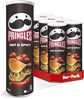 Pringles Hot & Spicy (8 x 165 g) – der unwiderstehliche Snack-Klassiker in der praktischen Dose – extra scharfe Chips mit Hot-Paprika-Geschmack – Pop. Play. Eat.