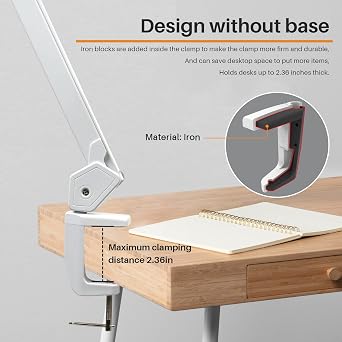 LED Architect Desk Lamp with Clamp, Metal Swing Arm 2000 Lumens Dimming Office Table Lamp for Task Work Drafting Reading Desktop, 234 LEDs,24W, 5 Color Temperatures Workbench Lamp(White,24CCT)