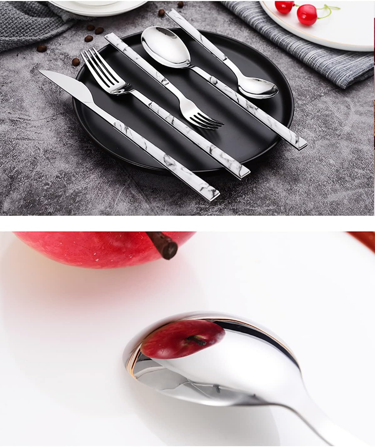 30-Piece Silverware Set Food-Grade Stainless Steel Cutlery Set with 6 Steak Knives, Modern Eating Utensils Tableware Service for 6, Mirror Polished, Dishwasher Safe