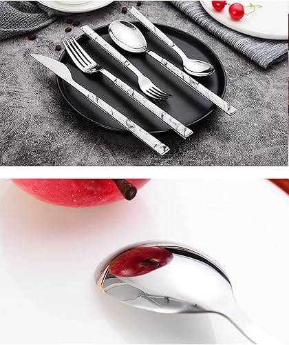 Miniatura 3 de Juego de cubiertos de acero inoxidable de grado alimenticio de 120 piezas con 24 cuchillos de carne, utensilios de cocina modernos para 24, pulido