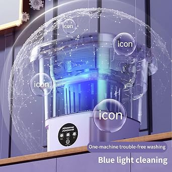 Portable Apartment Washing Machine, 8L Mini Folding Washing Machine with 3 Levels Vibration Wave and Drainer, Compact Washing Machine for Baby Clothes, Towels, Underwear or Small Vio Items