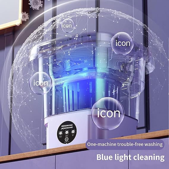 Portable Apartment Washing Machine, 8L Mini Folding Washing Machine with 3 Levels Vibration Wave and Drainer, Compact Washing Machine for Baby Clothes, Towels, Underwear or Small Vio Items