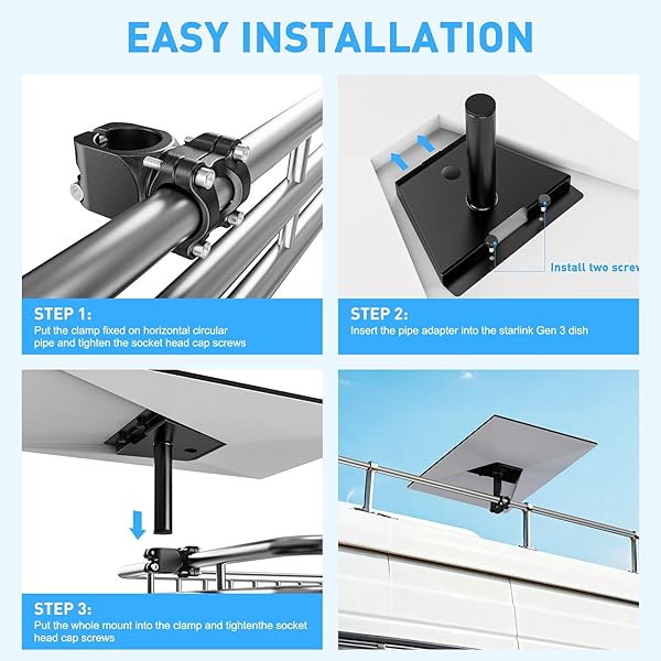 Starlink Gen 3 Mount - Starlink RV Ladder Mount for RV, Yacht & Outdoor, Manganese Steel Rust-Proof Anti-Shake Starlink Mount Compatible with 0.8-1.17in Pipes - 3