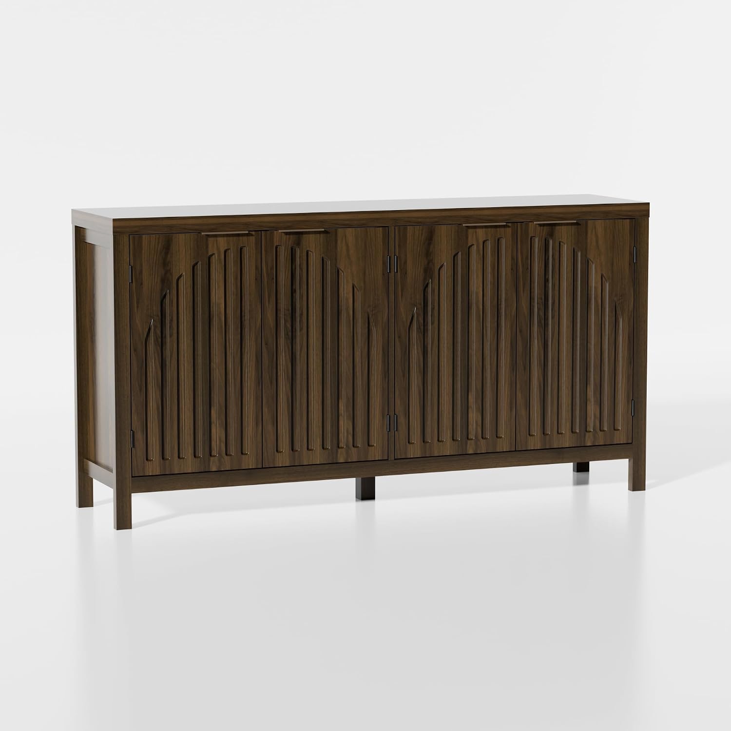 Fluted Sideboard Buffet Cabinet with Storage, Mid Century Modern Storage Cabinet with Arch Doors, 58" Large Wood Media TV Console Table Credenza for Living Room, Dining Room, Kitchen, Entryway, Brown