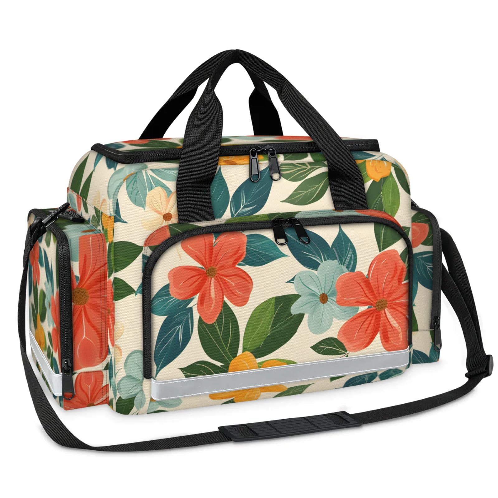 GzLeyigou First Aid Bags Empty, Modern Flowers Emergency Bag First Aid Kit Multiple Compartment Kit Carrier On Call Trauma Bag For Paramedics Emergency Medical Supplies Kit