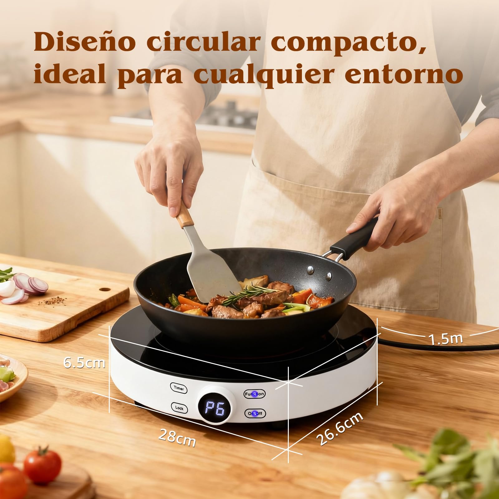Aigostar Cookmate - Placa de inducción portátil, 2000W, diseño redondo, 9 niveles de potencia, temporizador de apagado, apto para recipientes compatibles con inducción de 12-26 cm. Diseño exclusivo.