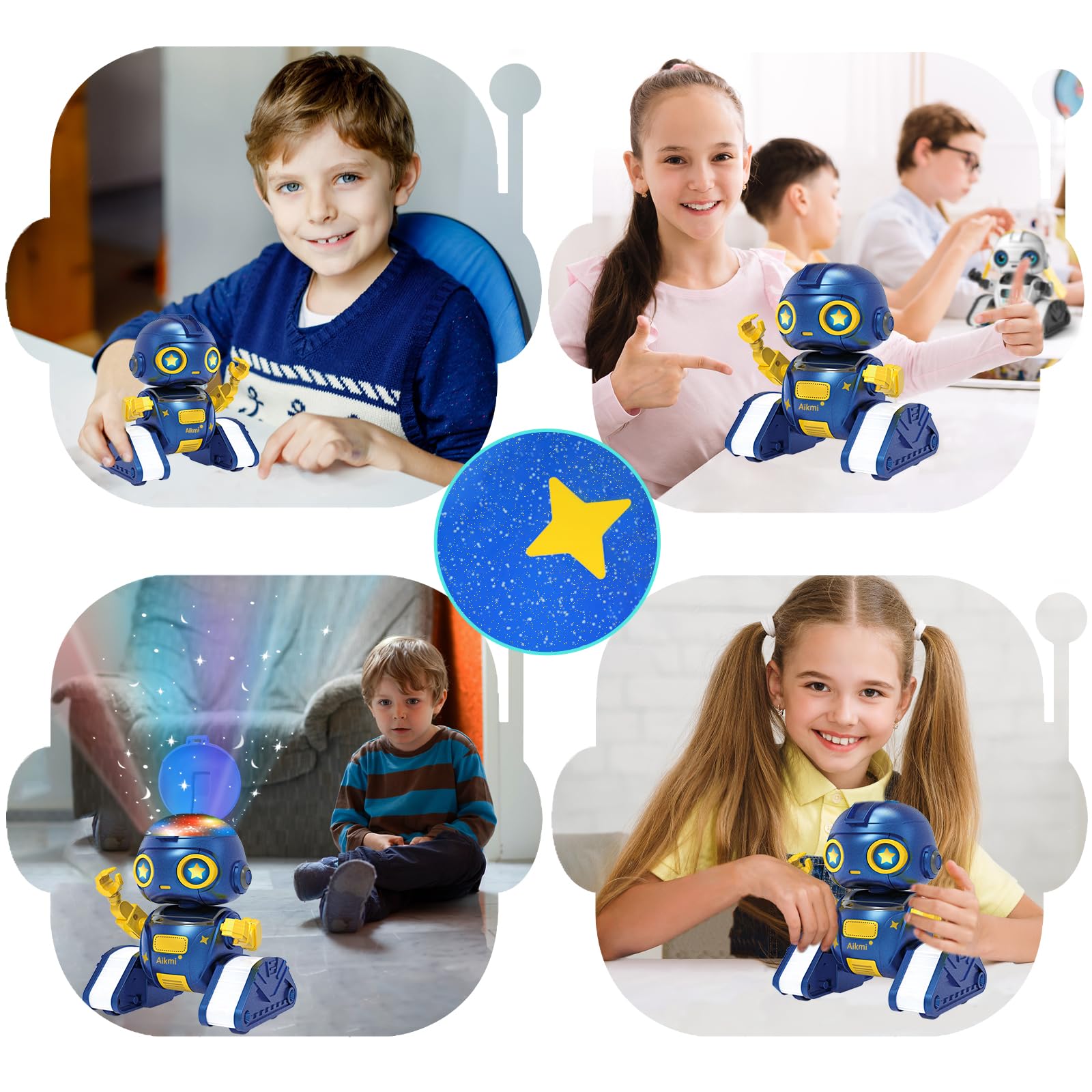 Aikmi Robot zabawki dla dzieci w wieku od 5 do 7 lat, akumulator z pilotem i projektorem lampka nocna, z czujnikiem gestów i muzyką