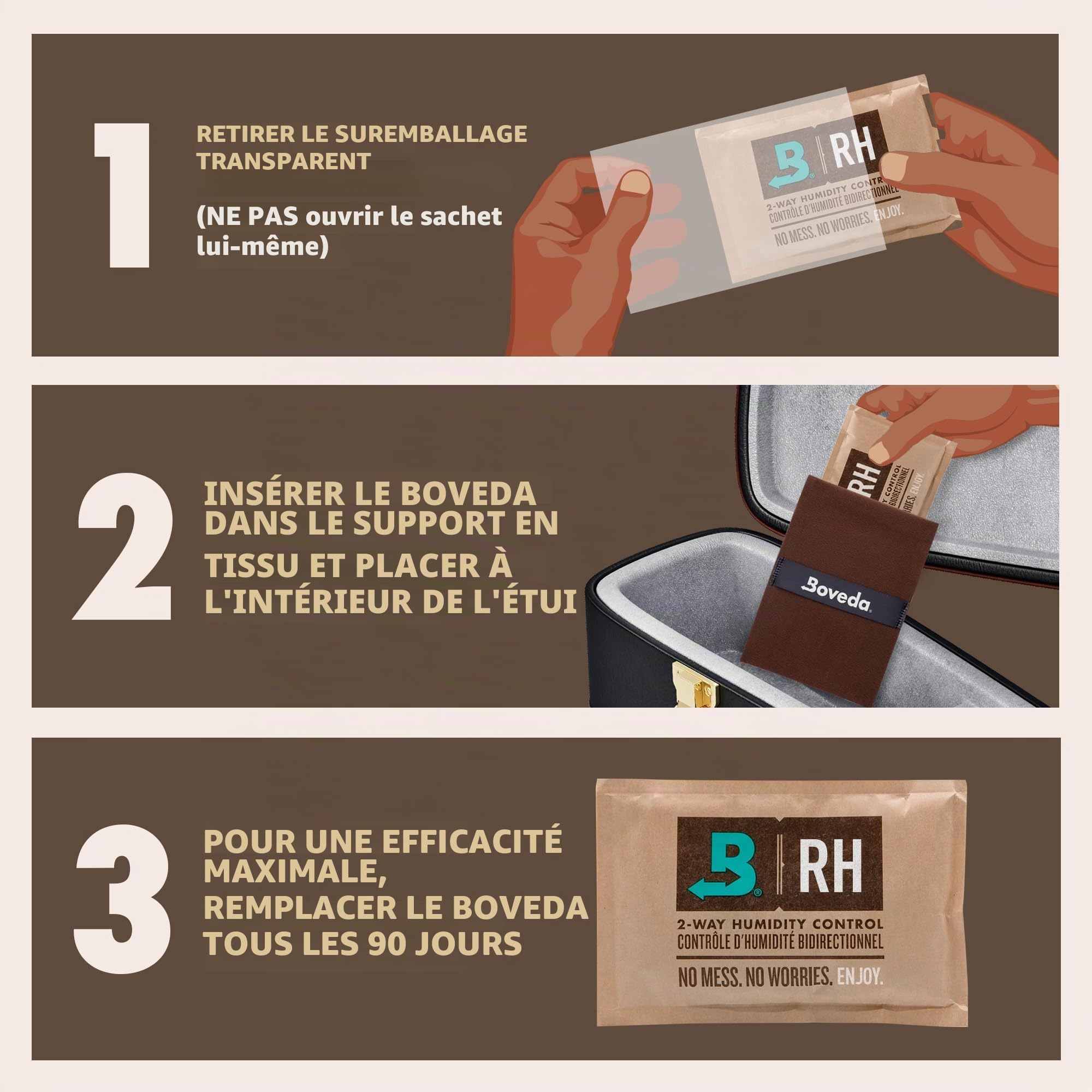 Boveda Grand kit de démarrage de musique – (3) Boveda standard 49 % RH – Contrôle de l'humidité bidirectionnel idéal pour la plupart des climats – Pour guitares et autres grands instruments en bois