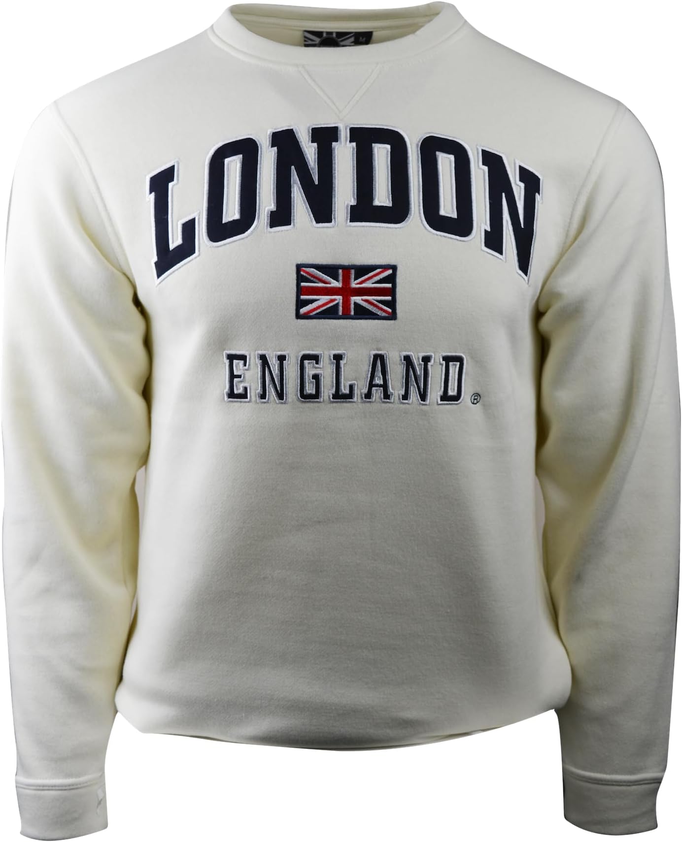 GWCCLE201OWN Unisex London England applique embroidery sweatshirt colour Off White navy embroidery Sizes XS to 4XL