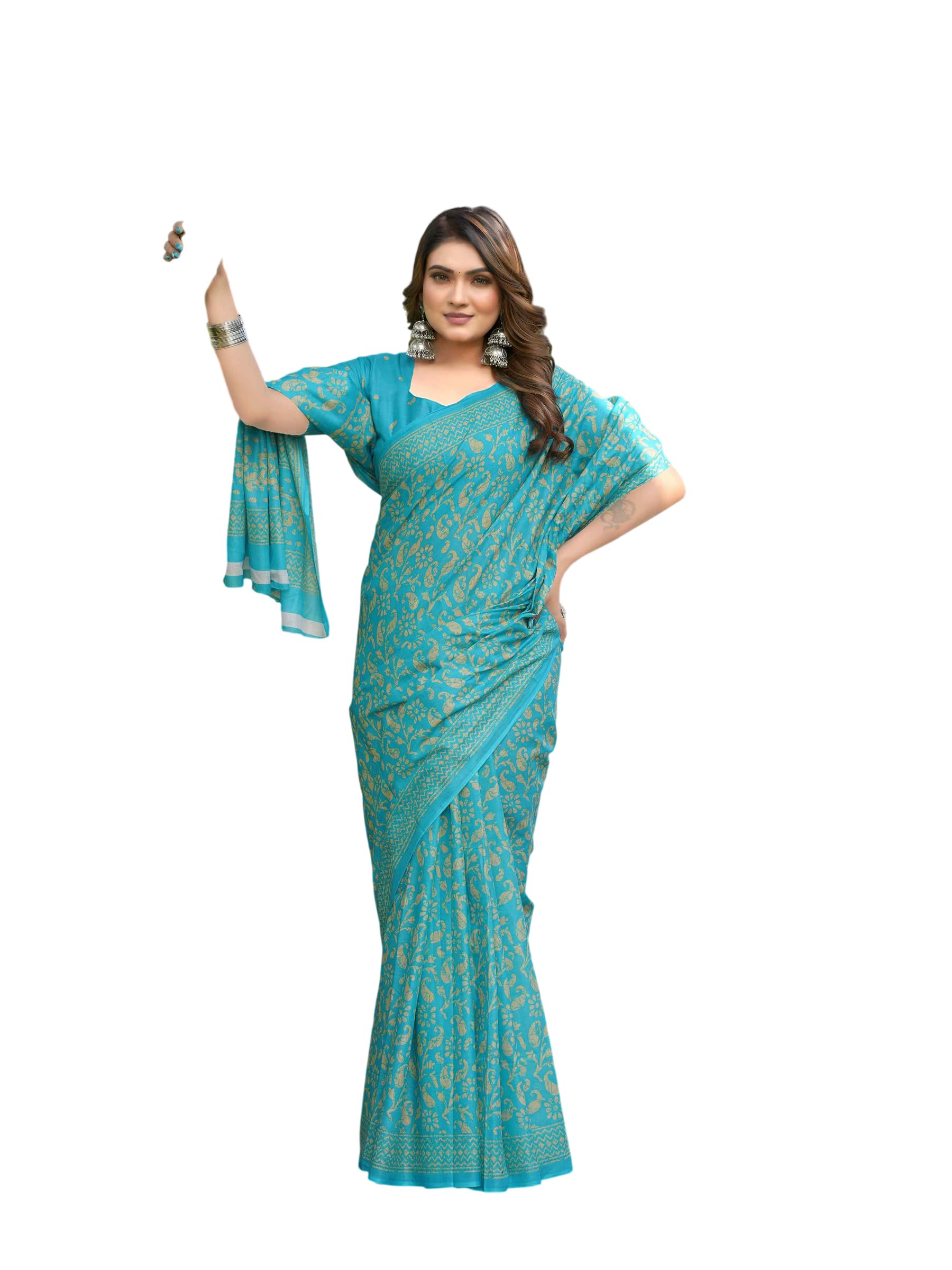 ethnilux Women's Cotton Printed Saree(JB-605-SKY-P)-picture-52