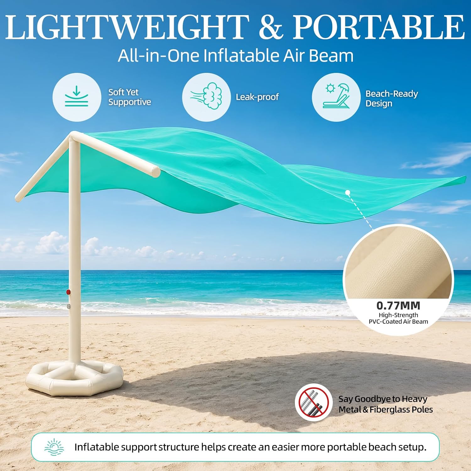 CHERIMOR Beach Shade Canopy, Inflatable Beach Canopy Wind-Powered Portable Sun Shade, Up to 5 People, 96 Sq. Ft. of Shade, UPF 50+ Sun Protection, 2-Minute Setup, Beach Shade with Auto Inflation Pump