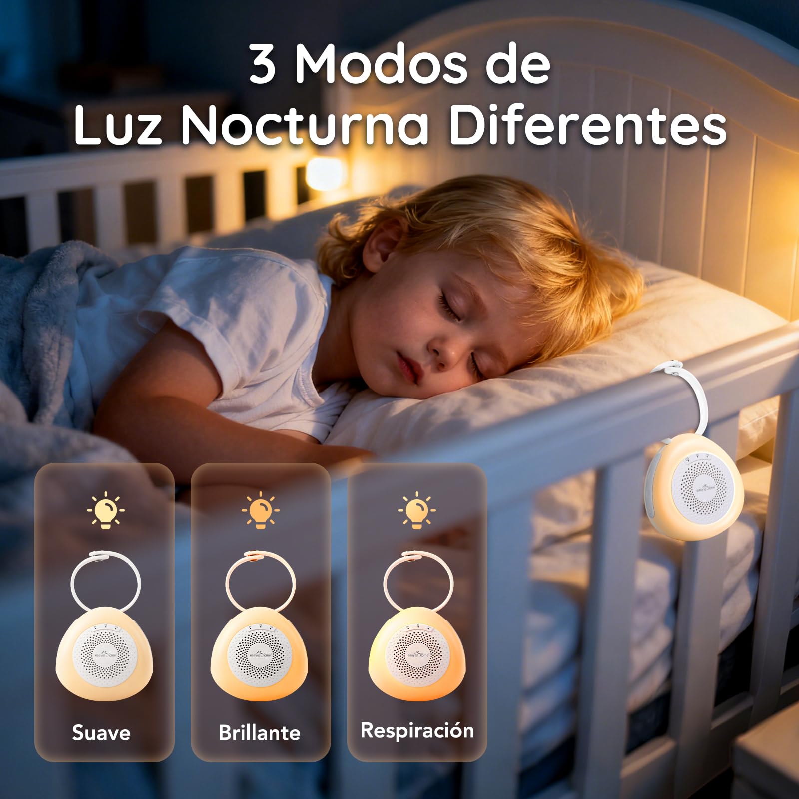 Easy@Home Máquina para ruidos blancos portátil con 30 sonidos relajantes, temporizador automático y luz nocturna | Ideal para bebés y adultos, generador de ruido blanco para dormir y relajarse