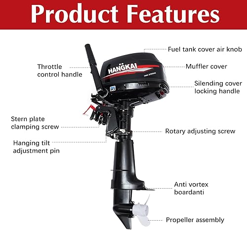 Miniatura 5 de Motor fuera de borda de 6 HP, motor fuera de borda de 2 tiempos y 6 hp, motor de barco fuera de borda resistente, barco de pesca inflable de pesca,