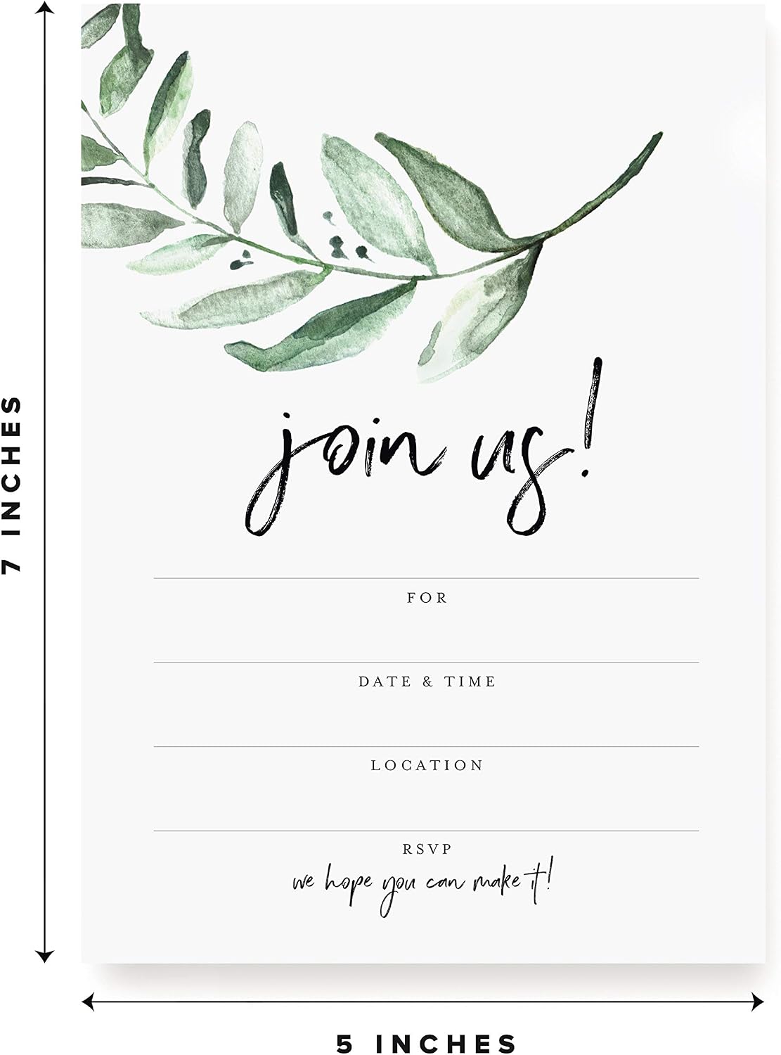 Bliss Collections 25 Invitations With Envelopes For All Occasions, Greenery Invites Perfect For: Weddings, Bridal Showers, Engagement, Birthday Party Or Special Event, Fill In Rustic Invites