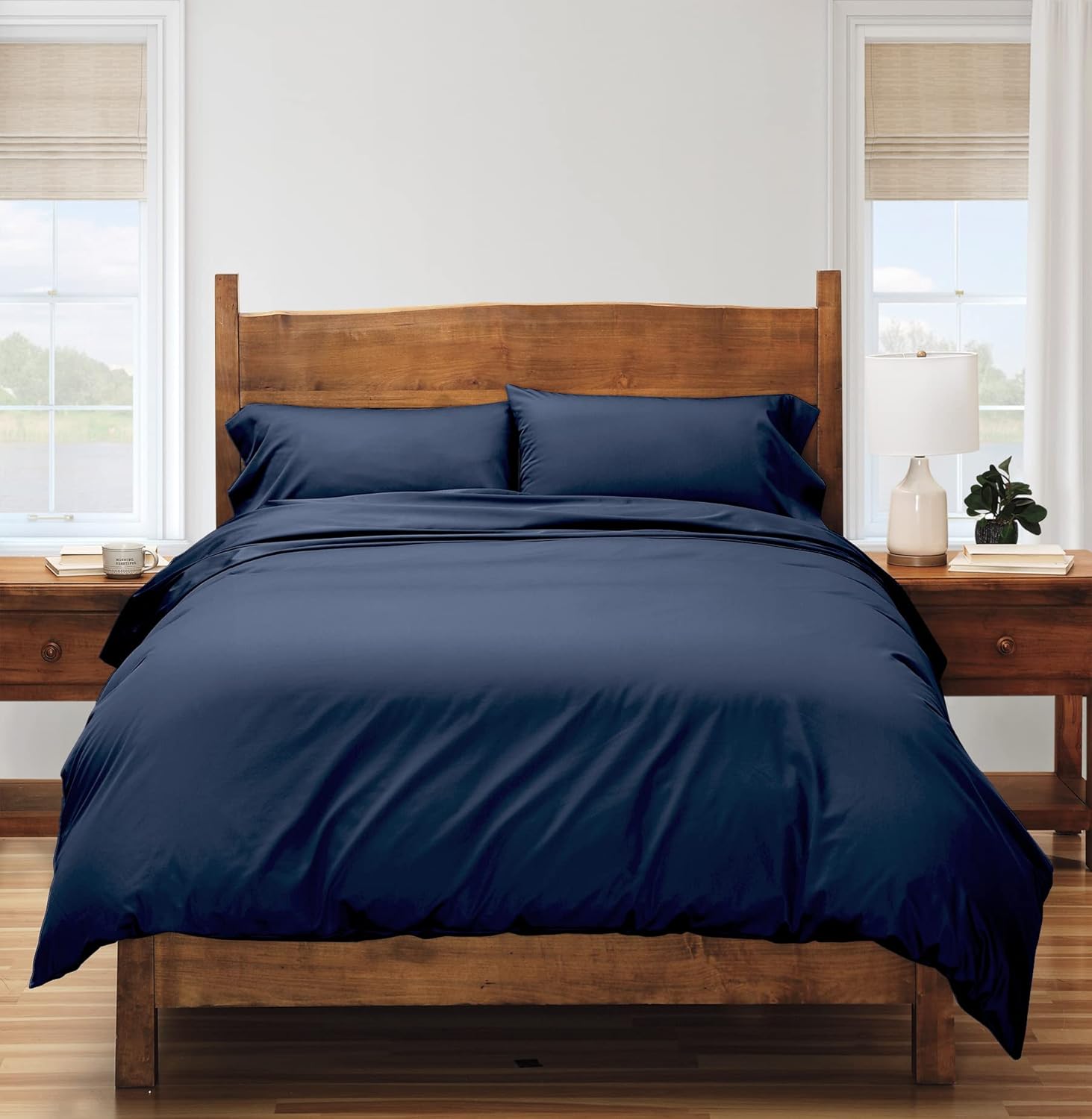 Cuddledown Heritage Comforter Duvet Cover | 100% Cotton | Premium Quality | Ultra Soft Sateen Weave | Breathable | Button Closure | Twin | Navy