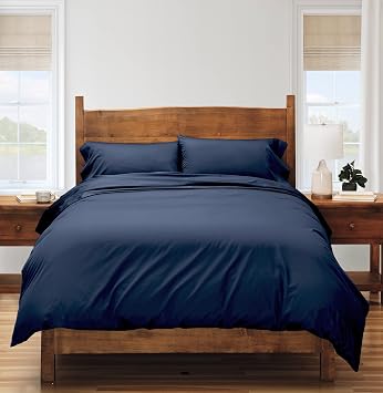 Cuddledown Heritage Comforter Duvet Cover | 100% Cotton | Premium Quality | Ultra Soft Sateen Weave | Breathable | Button Closure | Queen | Navy