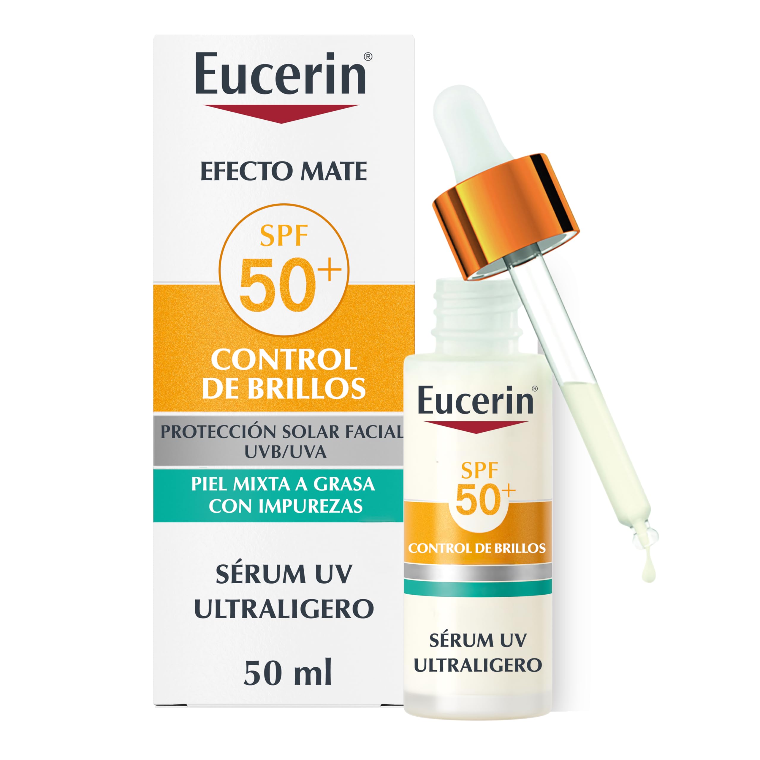 Eucerin Sun Face Oil Control Sérum Facial UV FPS50+ 30ml - Protector Solar Facial 50 Ligero y Matificante - Sérum con Protección Solar 50+ y Complejo Anti-Polución - Invisible - Piel Mixta/Grasa en oferta en Amazon