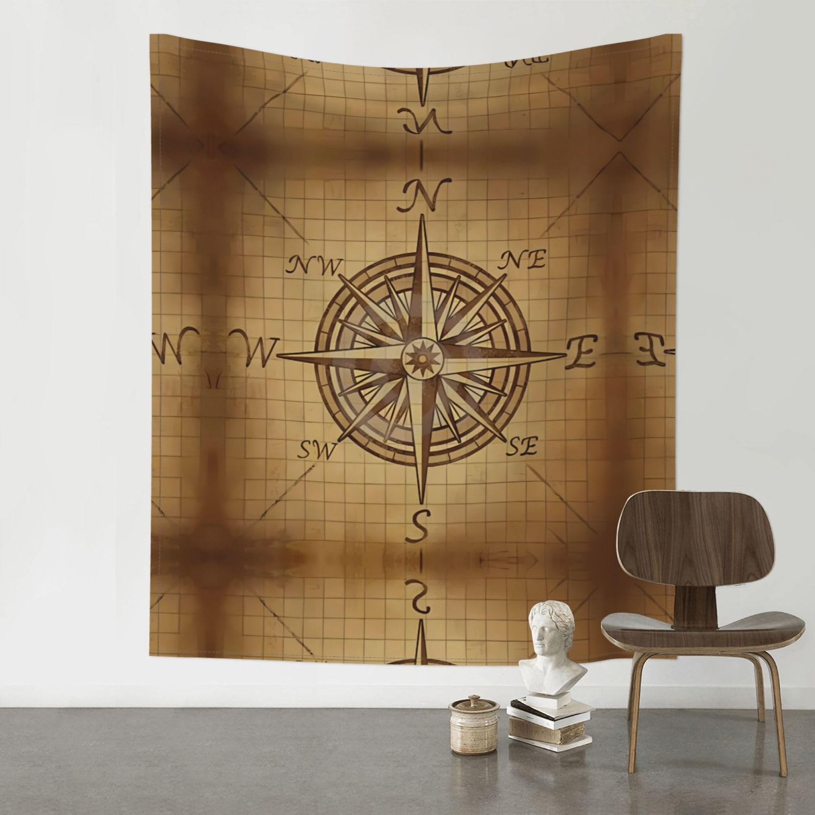 YYHWHJDE Vintage Compass Navigation Prints 60x51in Wall Tapestry – High-Grade Polyester Throw for Dorm, Beach & Home Decor