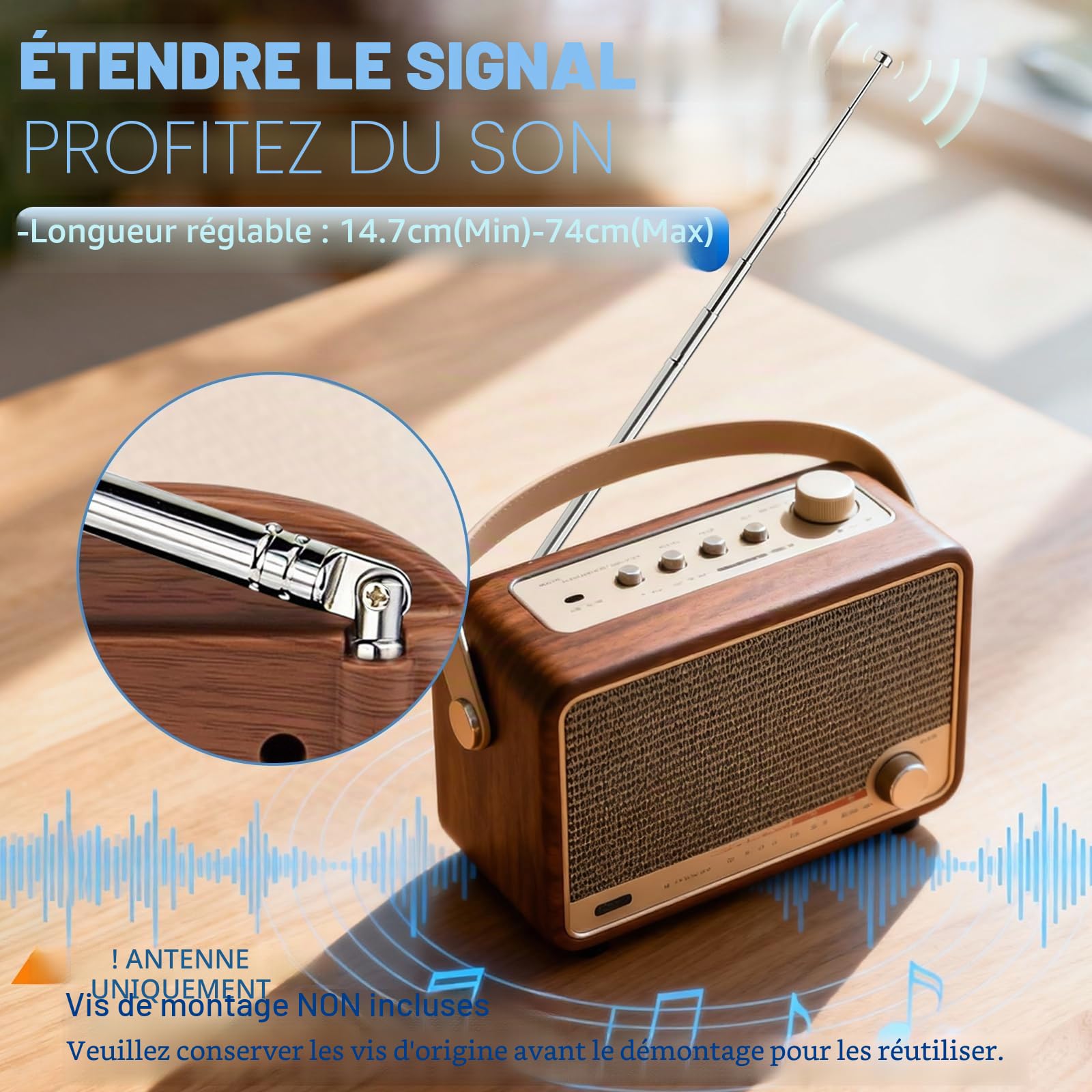 Bingfu Antenne Télescopique Radio FM Dab Portable Interieur 74 cm 7 Sections Antenne Remplacement pour pour Radio Transistor Poste Portable Tuner Chaîne HiFi Récepteur AV Home Cinéma Audio CD,2 Paquet