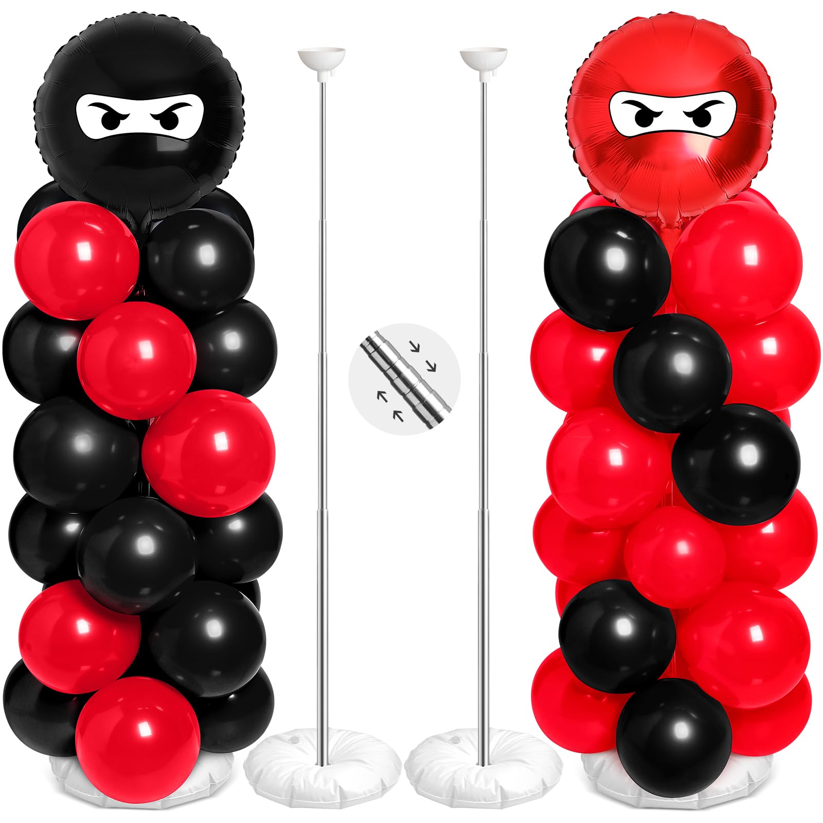 Arrowbash 2 Sets Ninja Party Decorations Ninja Adjustable Balloon Column Stand Kit Metal Telescopic Pillar Balloon Stand for Birthday Warrior Themed