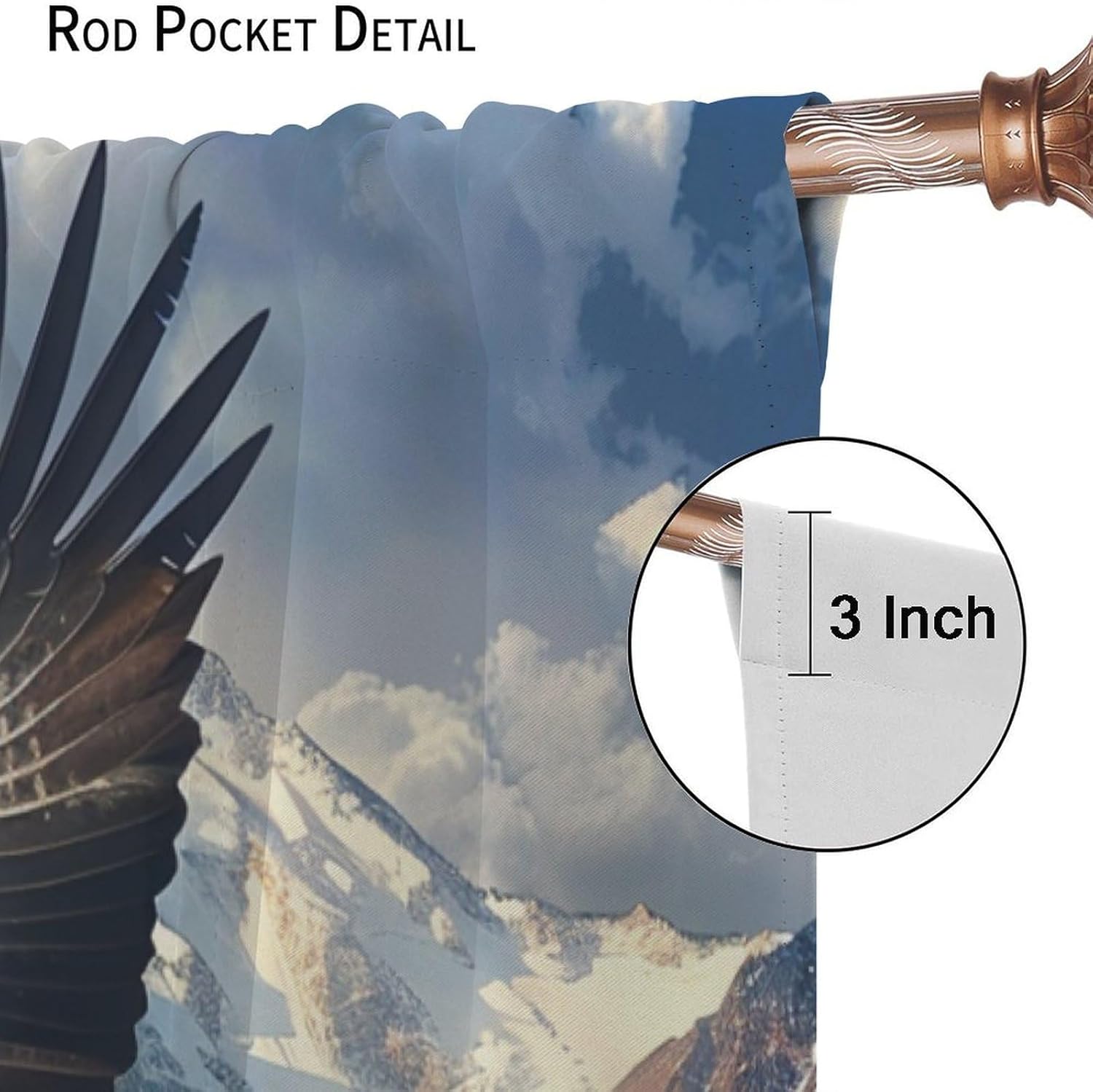 Rustic Bald Eagle Blackout Curtains for Bedroom Living Room, Rod Pocket Snowy Mountain Jungle Waterfall Curtains Thermal Insulated Window Drapes 2 Panels, Each 21W x 63L