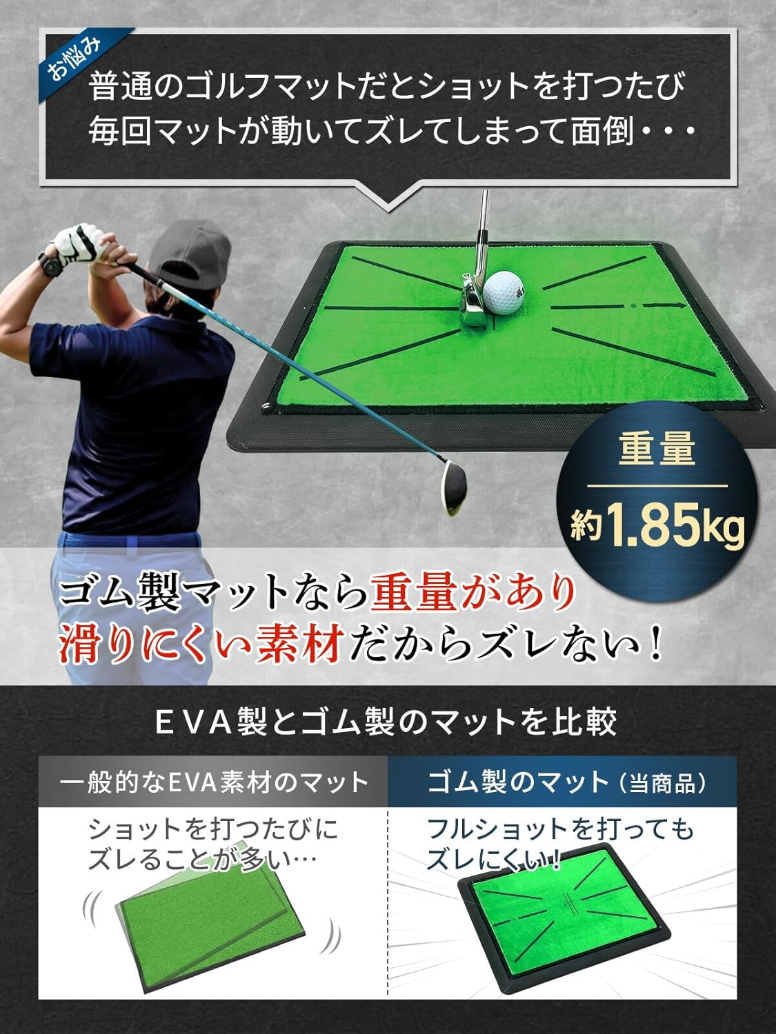 GolfStyle Duffling Check Golf Mat, You Can Check Turf Traces, Golf Practice Mat, Bare Vibration, Iron, Swing, Tracing, Shot Mat, For Practice, Rubber Mat, 13.4 x 17.3 inches (34 x 44 cm)