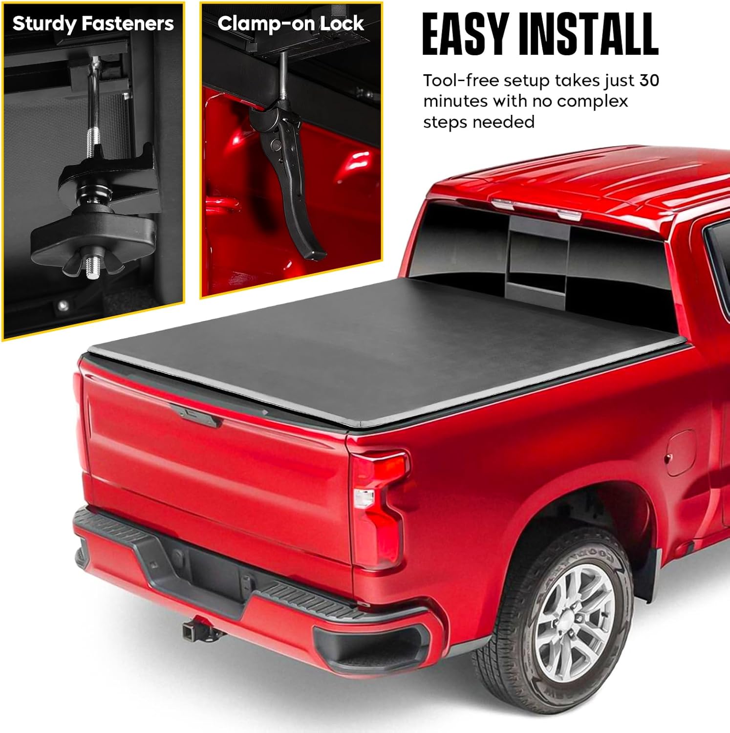 6.5ft Soft Quad Fold Truck Bed Tonneau Cover for 2003-2026 Dodge Ram 2500 3500 w/o Rambox, 6.5ft (78") Fleetside/Styleside Bed