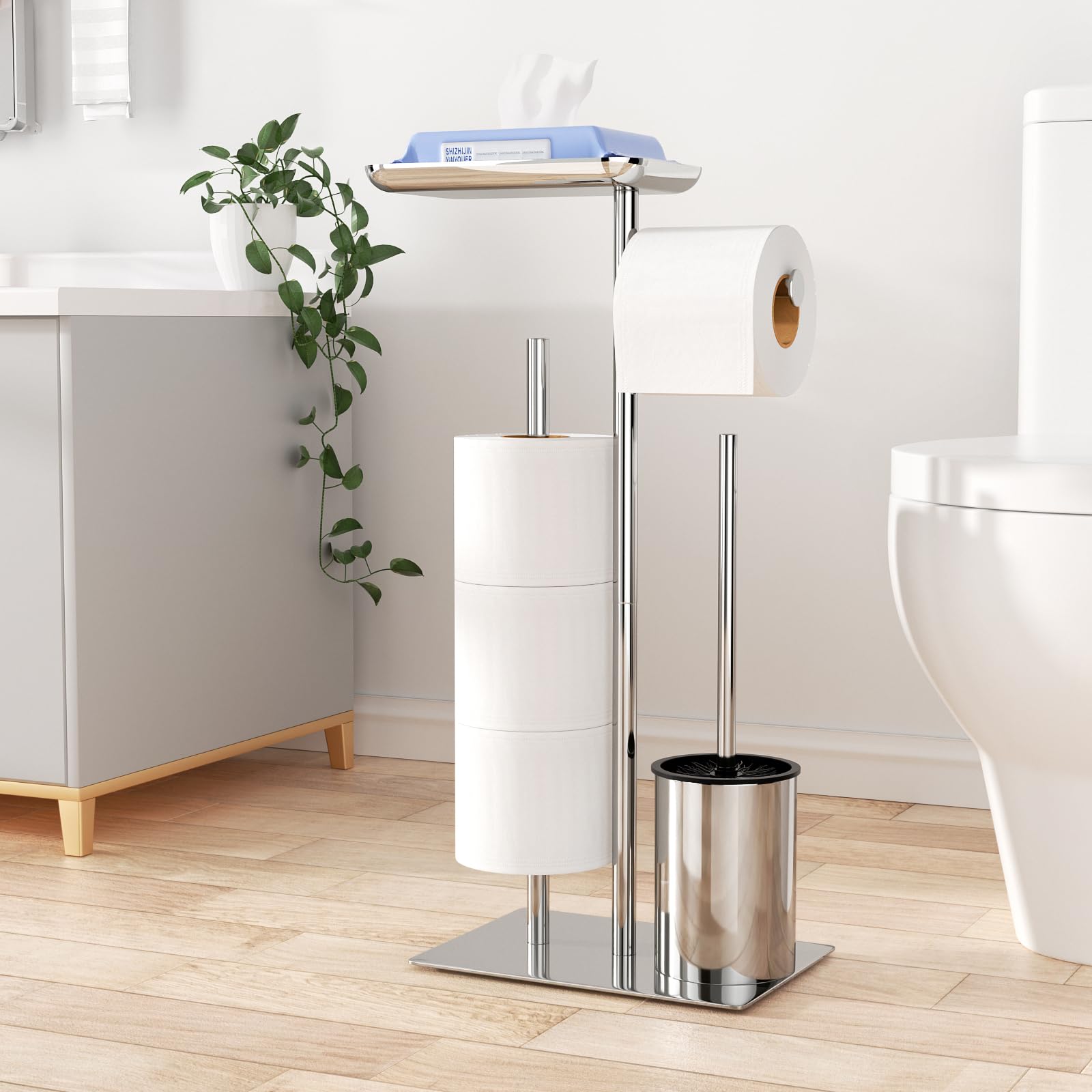 porte-papier papier et porte toilette debout argenté avec brosse WC