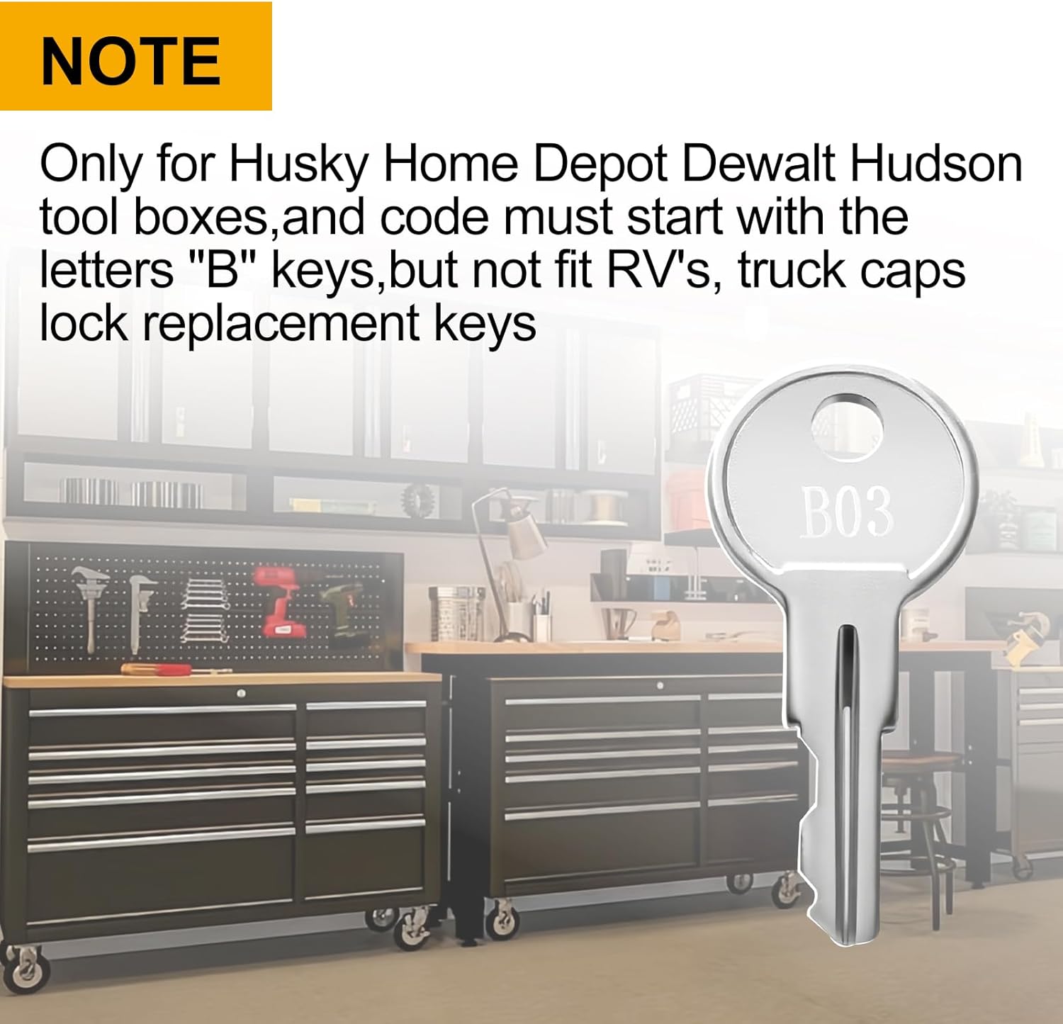 B03 Replacement Keys for Husky Tool Box, Hudson, Dewalt Tool Boxes, 2-Pack