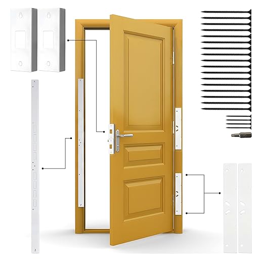 Armor Concepts Door Armor MAX, Door Reinforcement Set for Jamb, Frame & Hinges, 3-Piece Door Lock Security, 30-Min Installation Door Security, Corrosion Proof, 16Gauge Galvanized Steel(Satin Nickel)