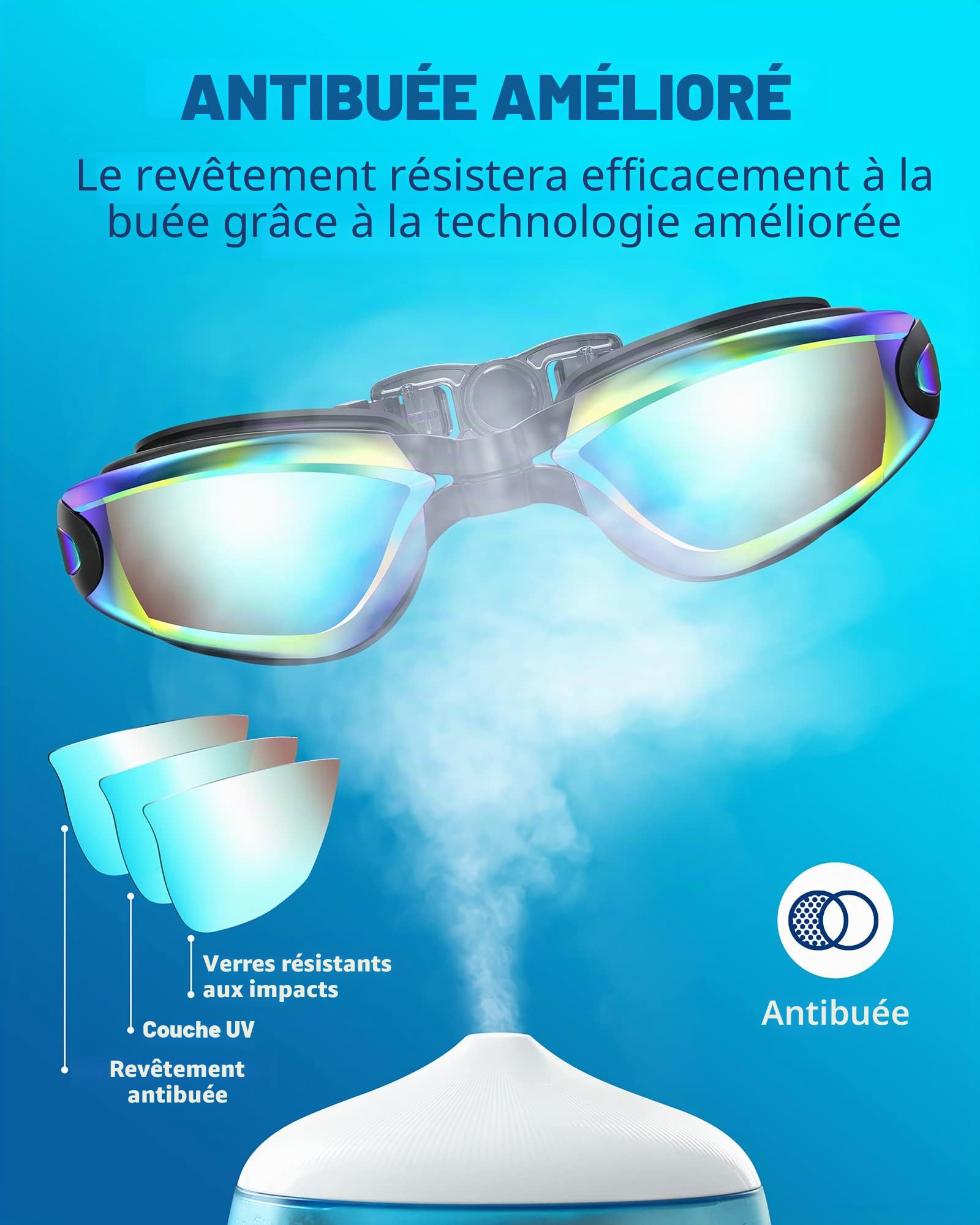 aegend Lunettes de natation miroir 2.0 sans fuite, anti-buée, protection UV, triathlon, revêtement miroir, étui de protection gratuit, accessoire natation pour adultes, hommes, femmes, enfants, noir