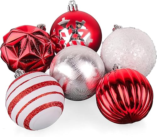 Miniatura 3 de National Tree Company First Traditions - Adornos para árbol de Navidad, surtido de bolas rojas y blancas, juego de 96