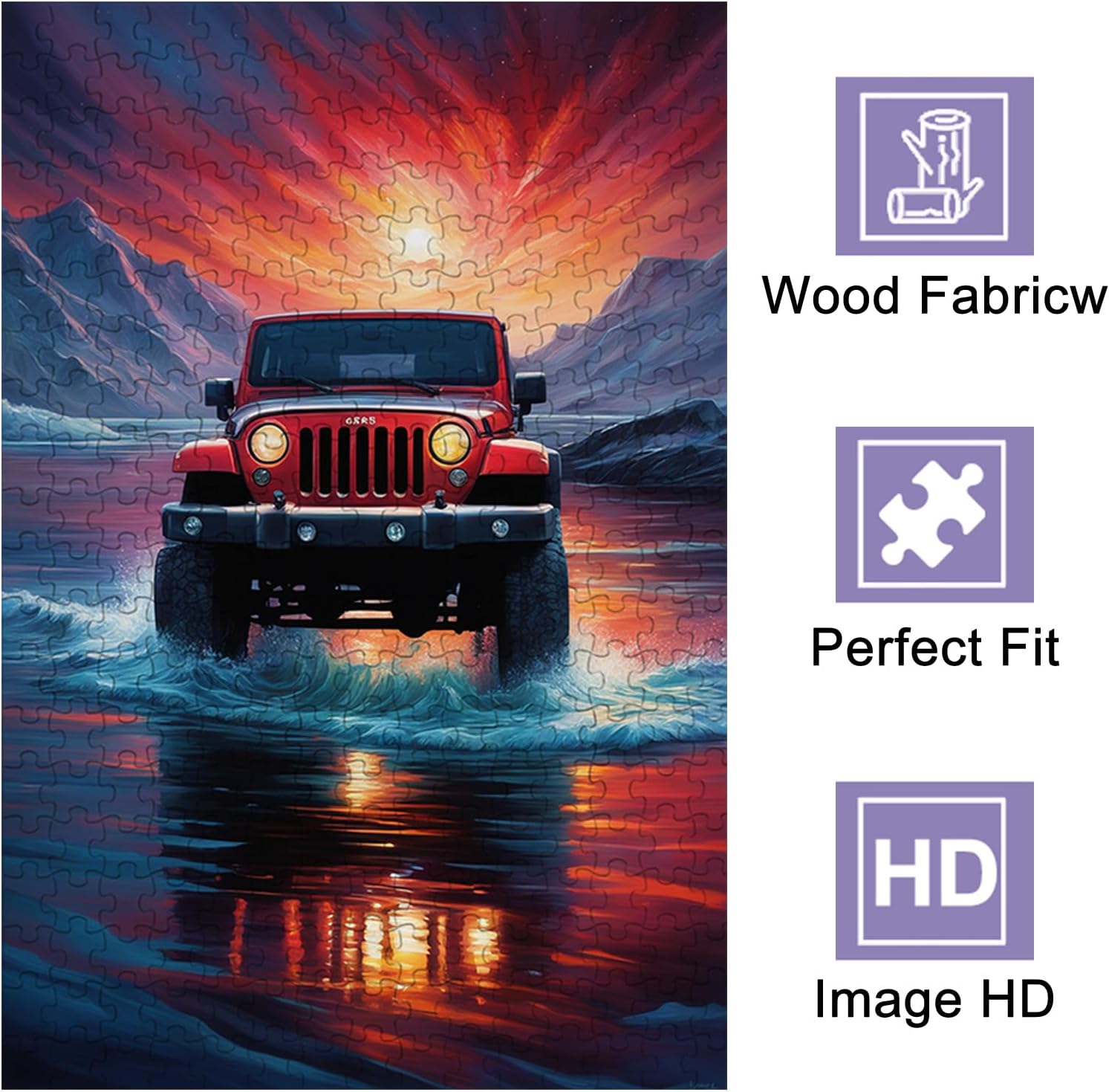 1000 Pieces Jigsaw Puzzle Aurora Borealis Adult and Teen Family Fun Gifts,Car Artwork Puzzle,Jeep in The Water Theme Home Decor Painting High Difficulty Puzzle Art