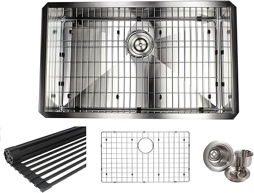 Kingsman KKR-F3018 - Fregadero de cocina de acero inoxidable con diseño de radio cero calibre 16, montaje inferior, de acero inoxidable (30 pulgadas)