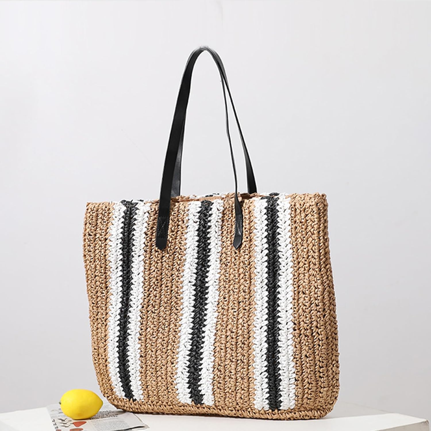 SHESRA Bohemian Straw Bag,Tote Handmade Hand-woven Women Handbags for Retro Summer Vacation Beach Travel Daily Matching Bag 163