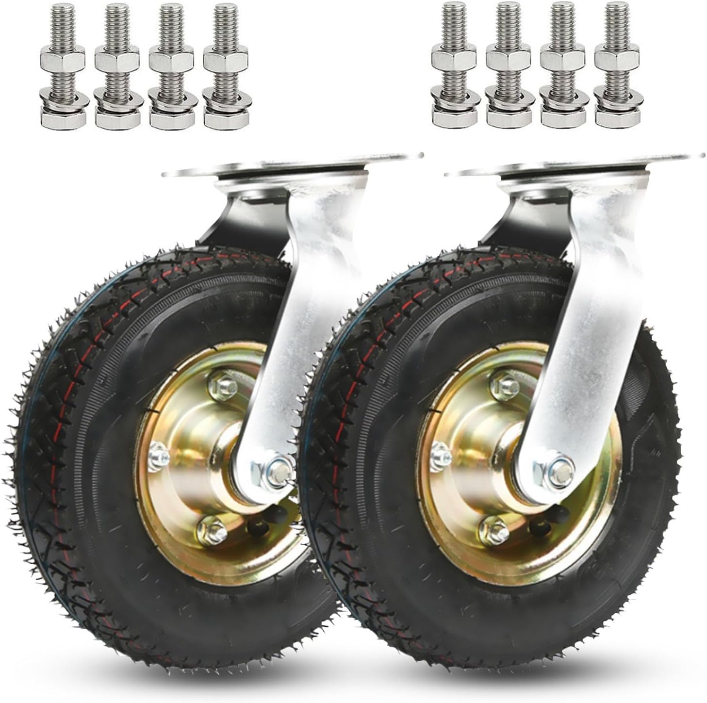 Heavy-Duty Pneumatic Wheels 150/200/250Mm Swivel Rubber Casters with Bolts Silent Anti-Scratch Cart Wheels Replacement Tires for Trolleys and Wheelbarrows,Swivel-150mm/6in