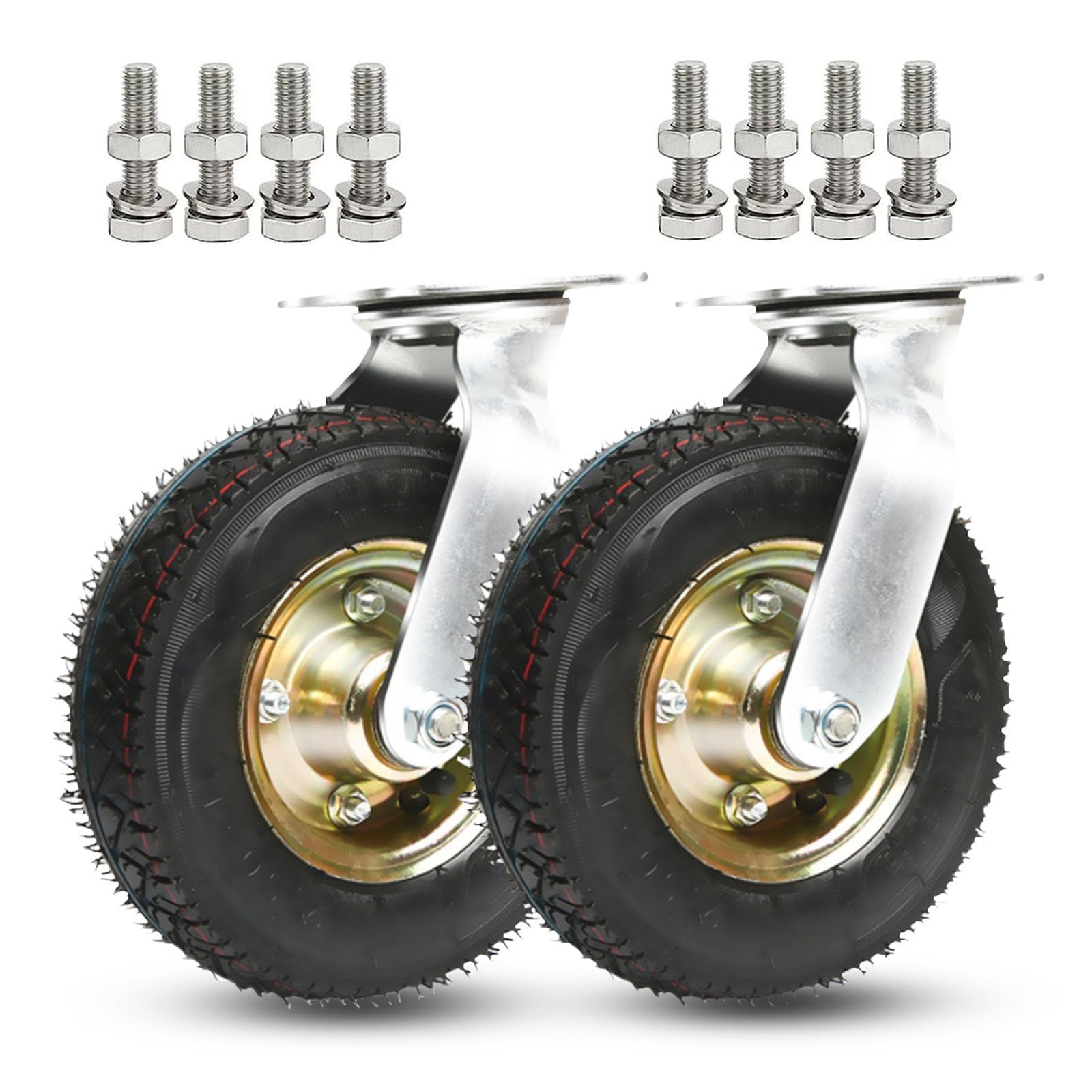 GBRJUYF Heavy-Duty 150/200/250mm Pneumatic Wheels Swivel Casters with Screws Rubber Replacement Tires for Carts Scratch-Resistant Quiet Ideal for Trolleys and Dollies