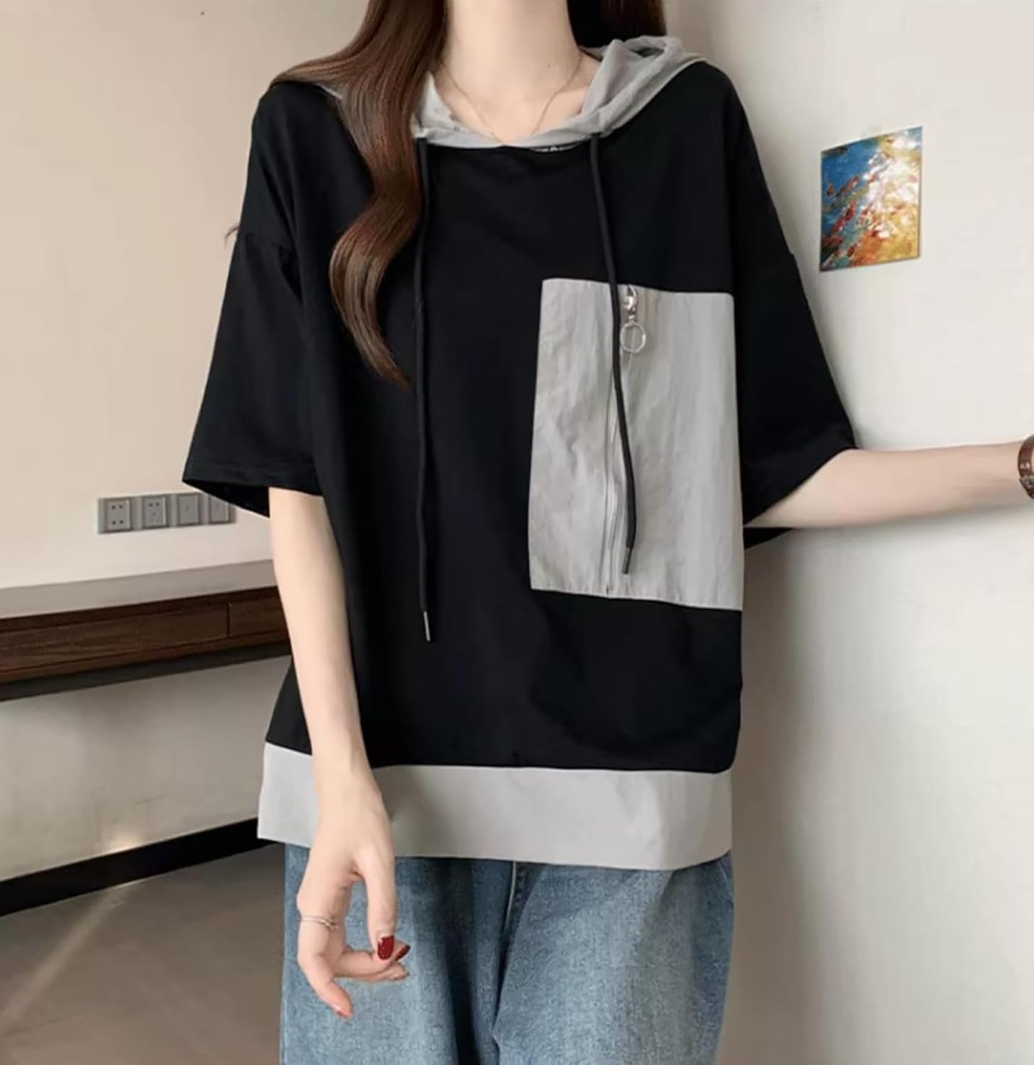 [ＷＭＭＩＮＧ] 半袖 ｔシャツ レディース 夏 フード付き パーカー ゆったり 半袖 カットソー ドロップショルダー カジュアル