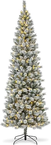 Vista 105 de Glitzhome Prelit Christmas Tree, 6ft Flocked Artificial Christmas Tree Serene Snowscape Fir with 300 Warm White Lights for Home, Office, Party