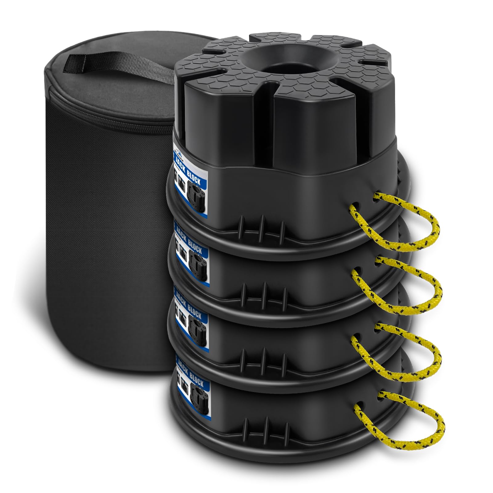 roblock 6''h 4 pcs trailer jack block with bag, rv camper stabilizer blocks for travel trailer, suit for any tongue jack, post, foot, 5th wheels, round square or scissor stabilizer