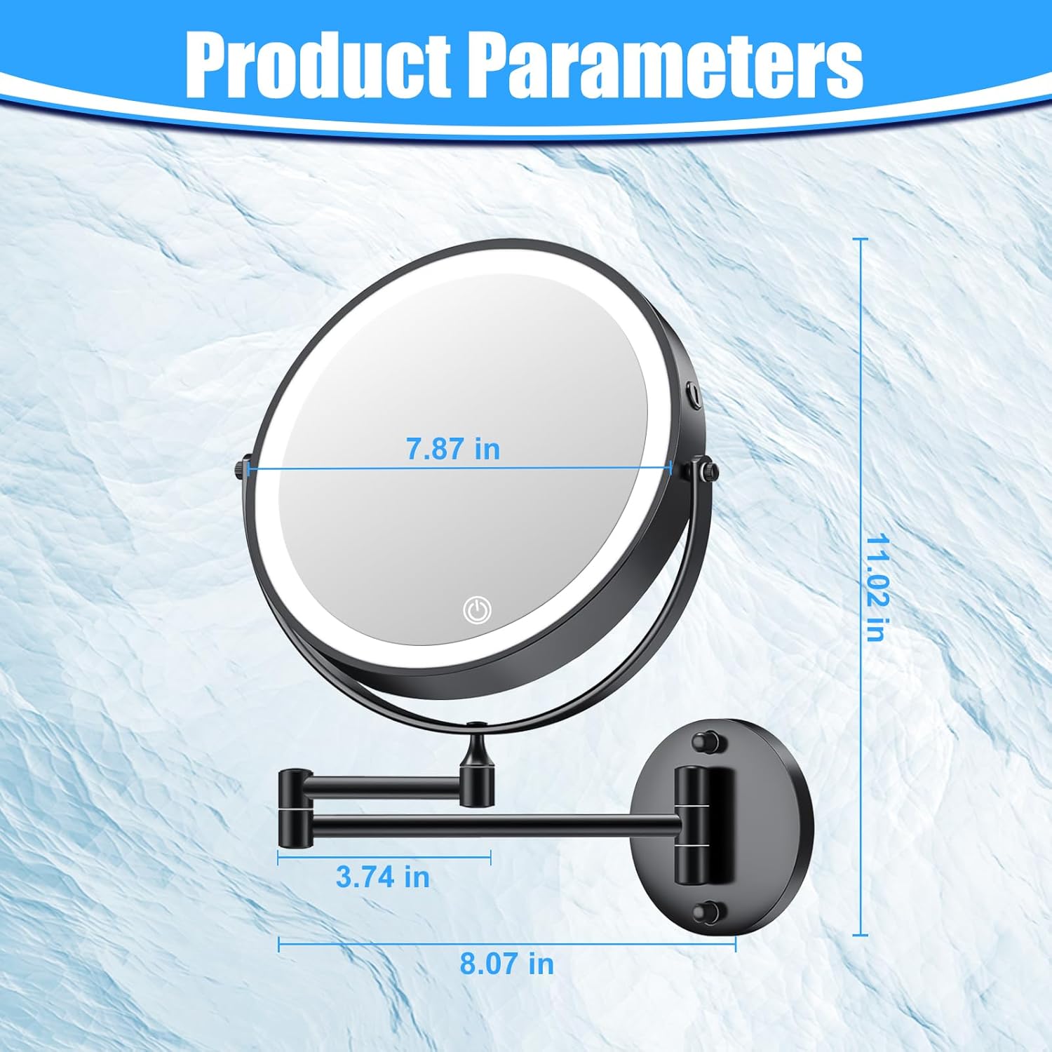 Rechargeable Wall Mounted Lighted Makeup Mirror 30X Magnifying Mirror with Light Dimmable LED Bathroom Mirror Black 360°Swivel Adjustable Vanity Mirror Arm (Black 1, 8.3" L x 9.5" W)