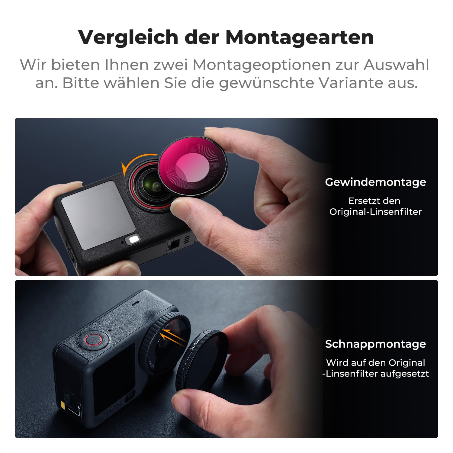 K&F CONCEPT ND Filter-Set Kompatibel mit DJI Osmo Action 6, Schraubenbefestigung Graufilter ND8 ND16 ND32 ND64 4er-Pack Lichtreduzierende Filter zur Belichtungssteuerung aus Optischem Glas