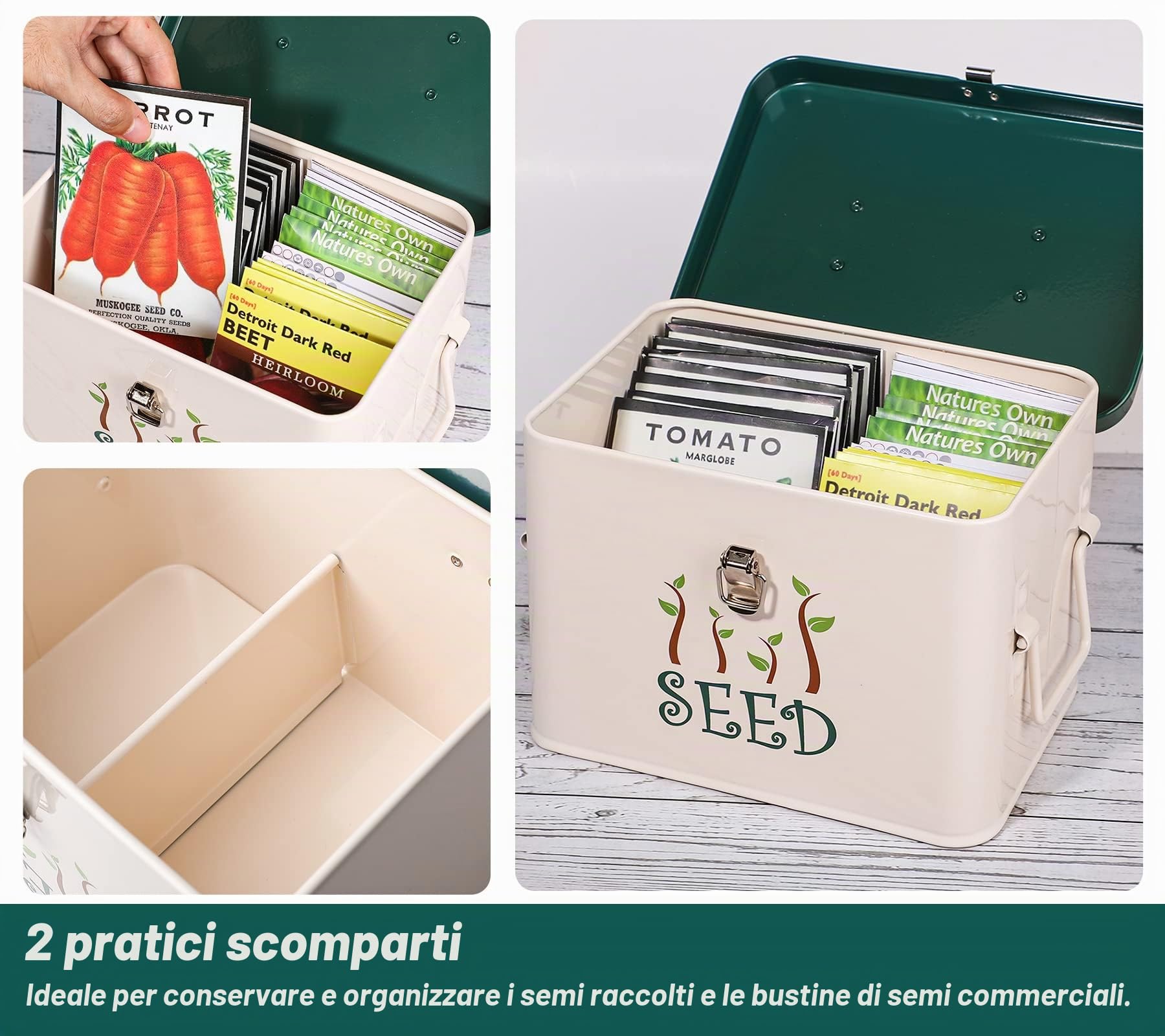 Webake Contenitore per Sementi Con Coperchio e Pareti Divisorie, 22,5 x 17 x 15,5 cm