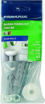Rawlplug Wash Basin Fixing Kit Wall Mounted | Mounting Kit for Large Washbasins with Screws and Plugs | Bathroom Sink Fitting | Wall Hung Basin | Bathroom Fixtures,White,10x140,R-S1-KPU141