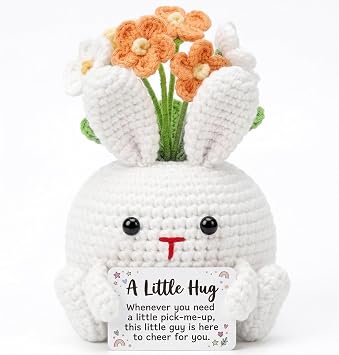 Forget Me Not Crochet Bunny Gift - Cute Rabbit Gifts for Women, Best Friends Long Distance Friendship Present, Handmade Positive Keepsake, Goodbye Coworker Farewell Gifts, Meaningful Mom Birthday
