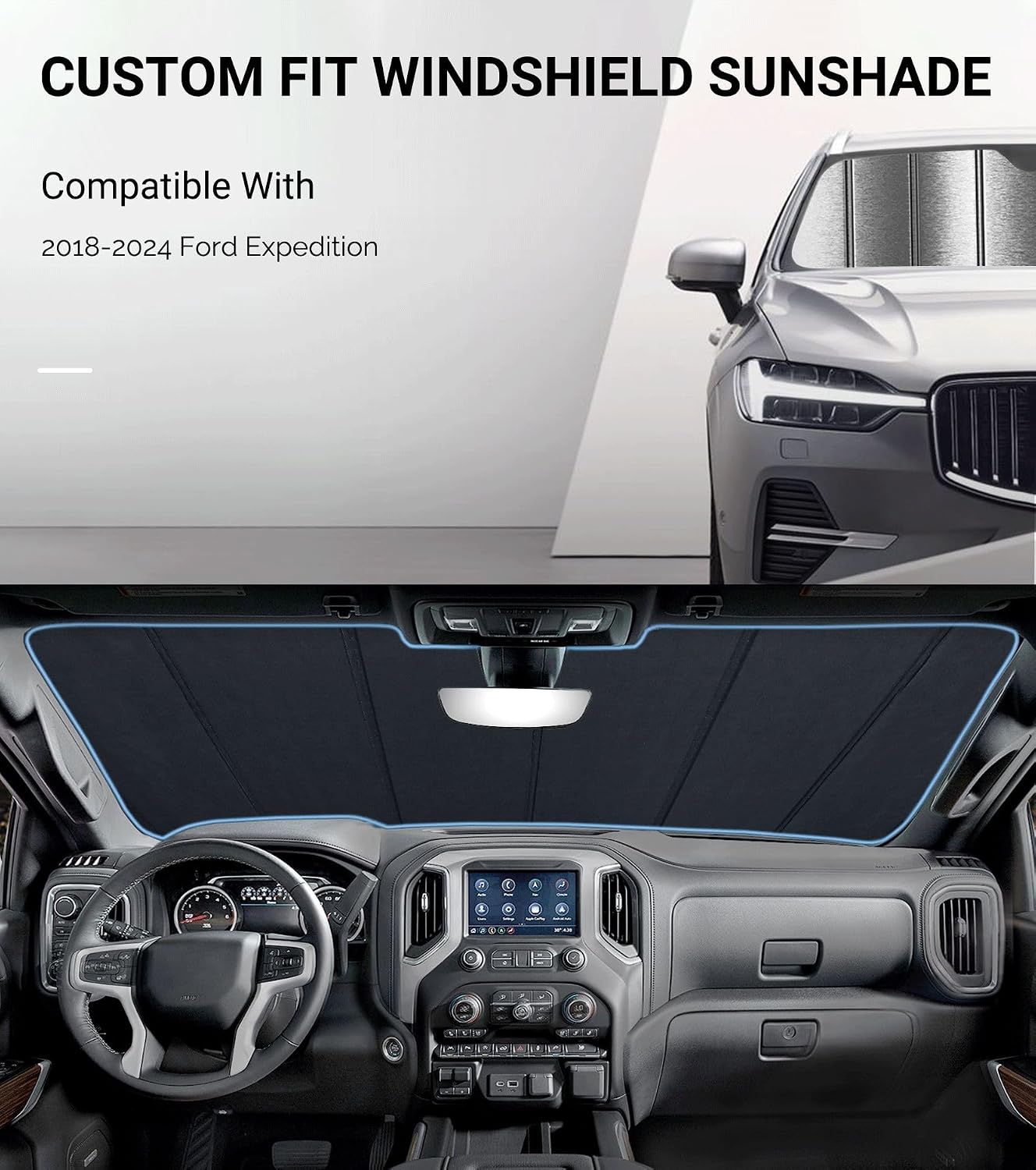 Pigenius Windshield Sun Shade for Ford Expedition 2018-2024 - Metallic