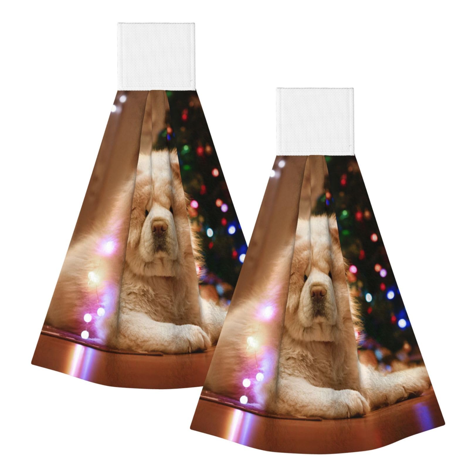 DOPKLNA Chow Chow White Fluffy Dogs Pets Dogs Christmas, 2 Pcs Hanging Coral Fiber Hand Towels for Bathroom, Absorbent Kitchen Towels