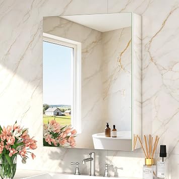20 x 26 Medicine Cabinet Mirror, Moisture-Proof Aluminum Bathroom Medicine Cabinet with Mirror, Bathroom Mirror Cabinet with Adjustable Shelves, DTC Hinges, Recessed/Surface-Mounted