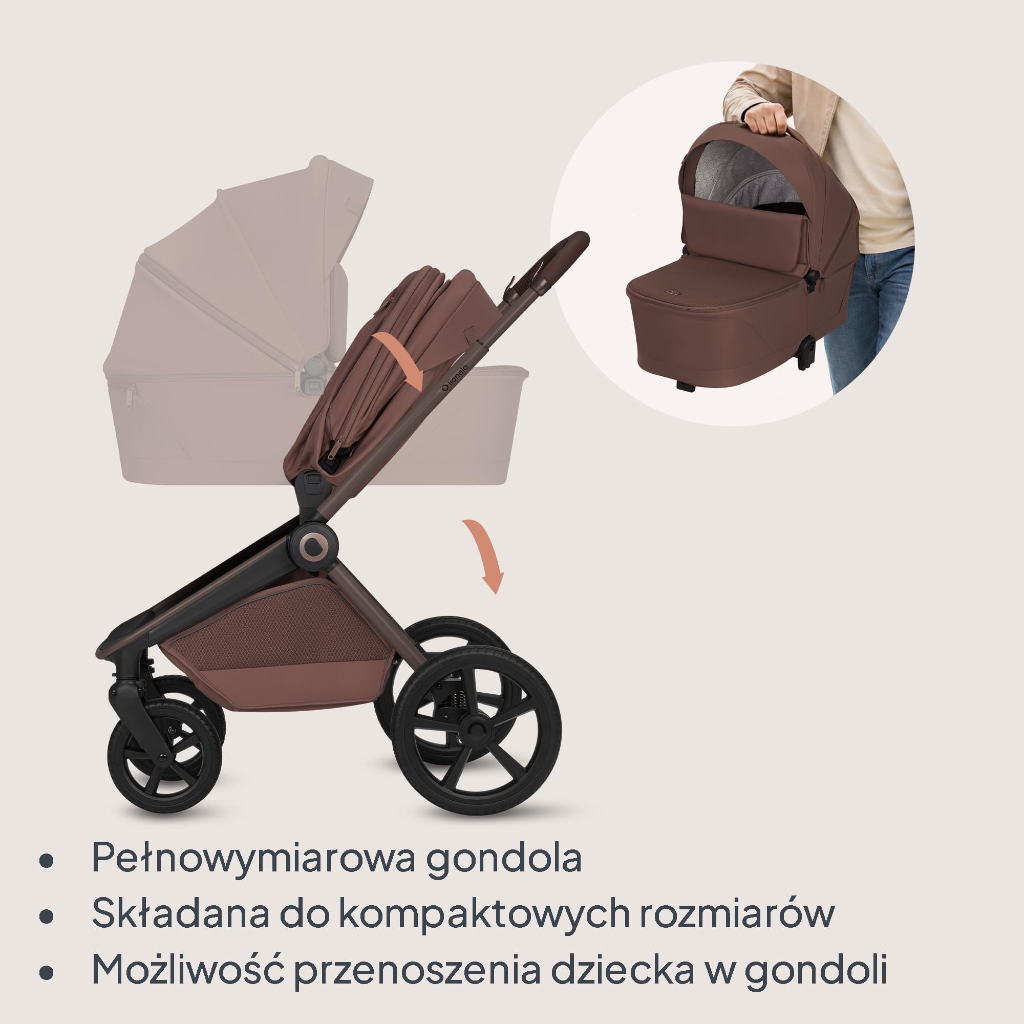 Lionelo Freya System podróżny wózka dziecięcego 3 w 1 (0-4 lata, do 22 kg), zestaw: składana gondola, wózek dziecięcy, fotelik samochodowy I-Size 40-87 cm, zawieszenie, kółka PU, leżanka, UPF50+